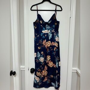 Silky Navy Midi Floral Dress